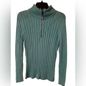 Liz Claiborne medium heavy cable zipper Front sweater teal aqua
